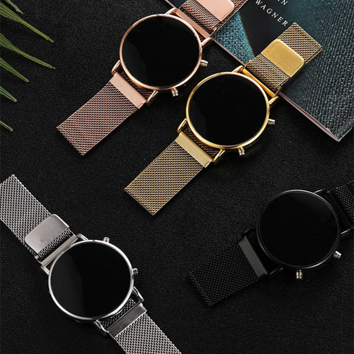 ساعت LED بند فلزی طلایی مدل Ronas