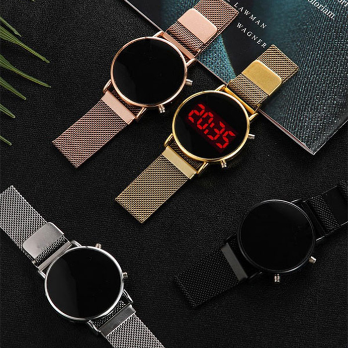 ساعت LED بند فلزی طلایی مدل Ronas