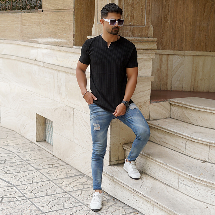 تیشرت مردانه مشکی آستین کوتاه مدل Bardia