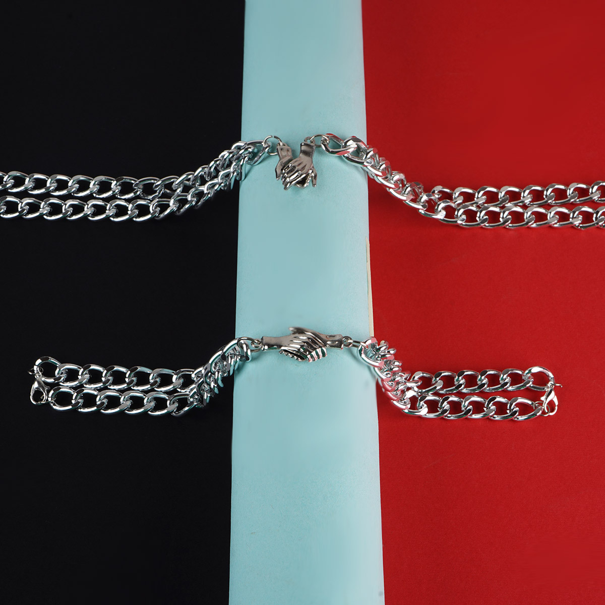 ست گردنبند و دستبند زوج نقره ای مدل TH