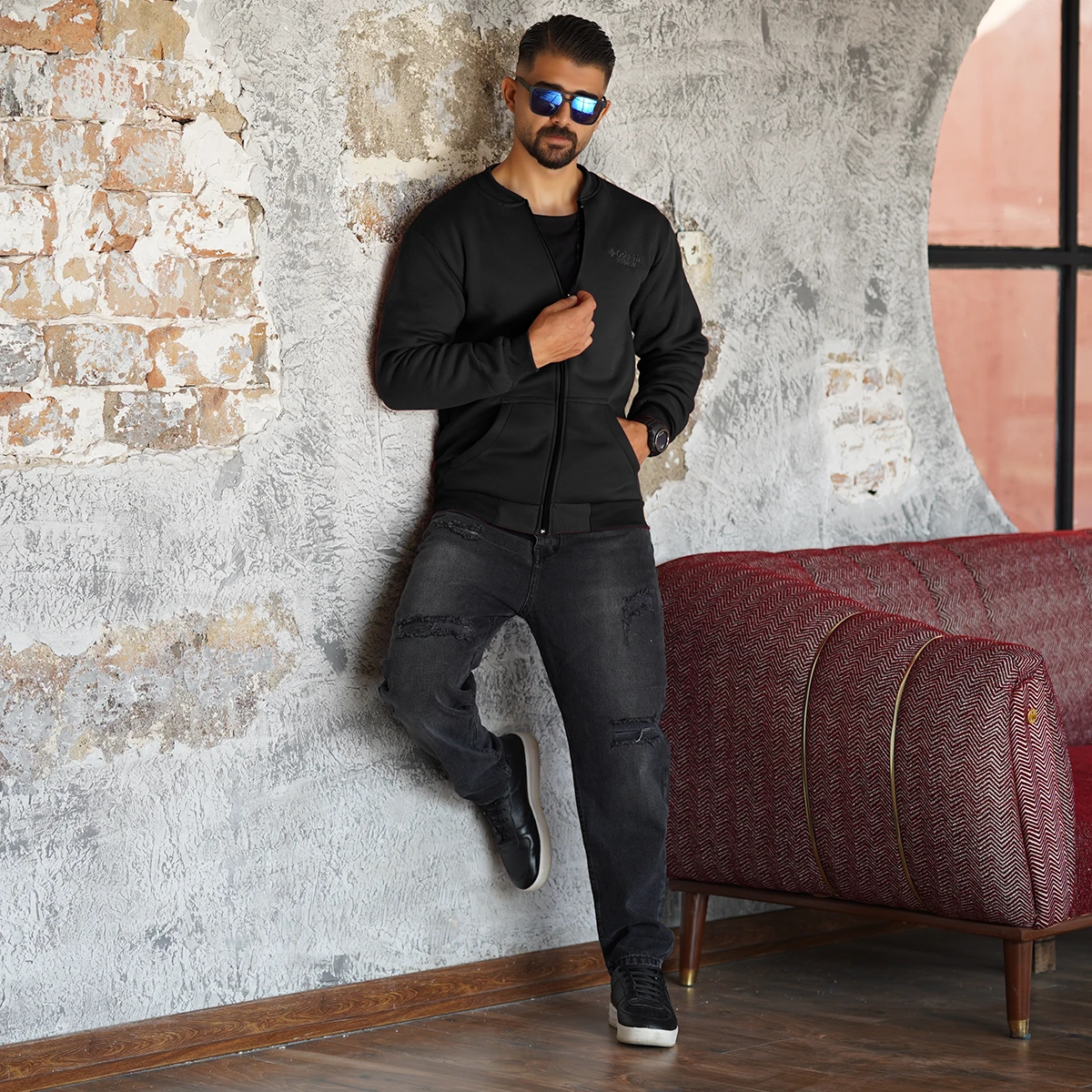 سوییشرت مردانه مشکی مدل COLUMBIA