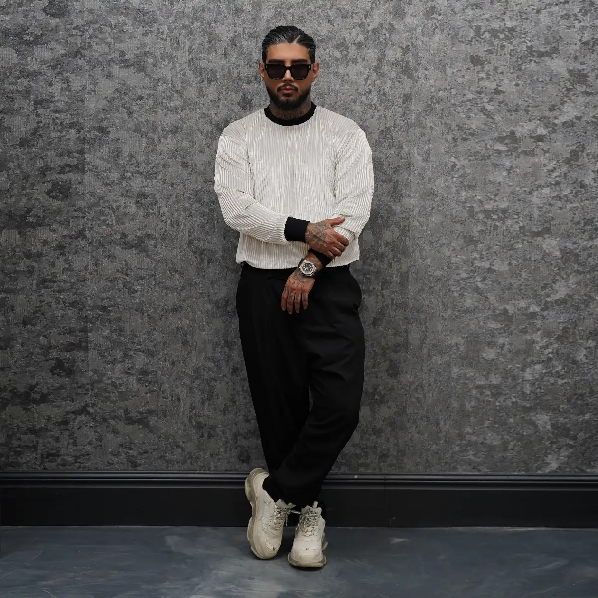 تیشرت آستین بلند سفید مردانه مدل Behrouz