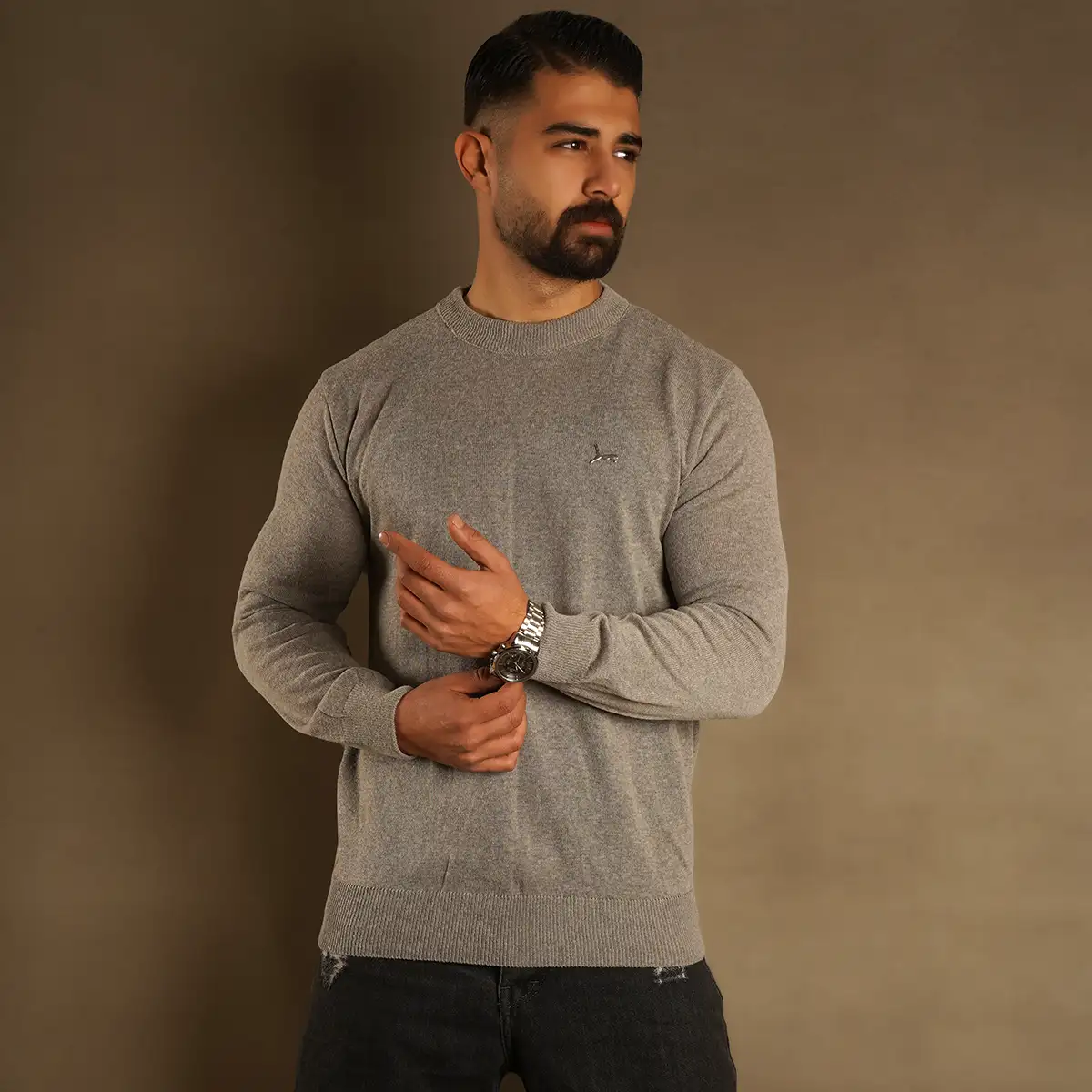 پلیور یقه گرد پوما خاکی مدل Danyal