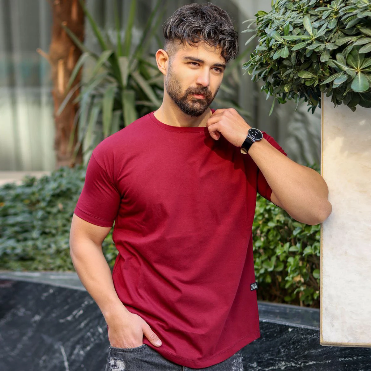 تیشرت ساده زرشکی مردانه مدل Vala