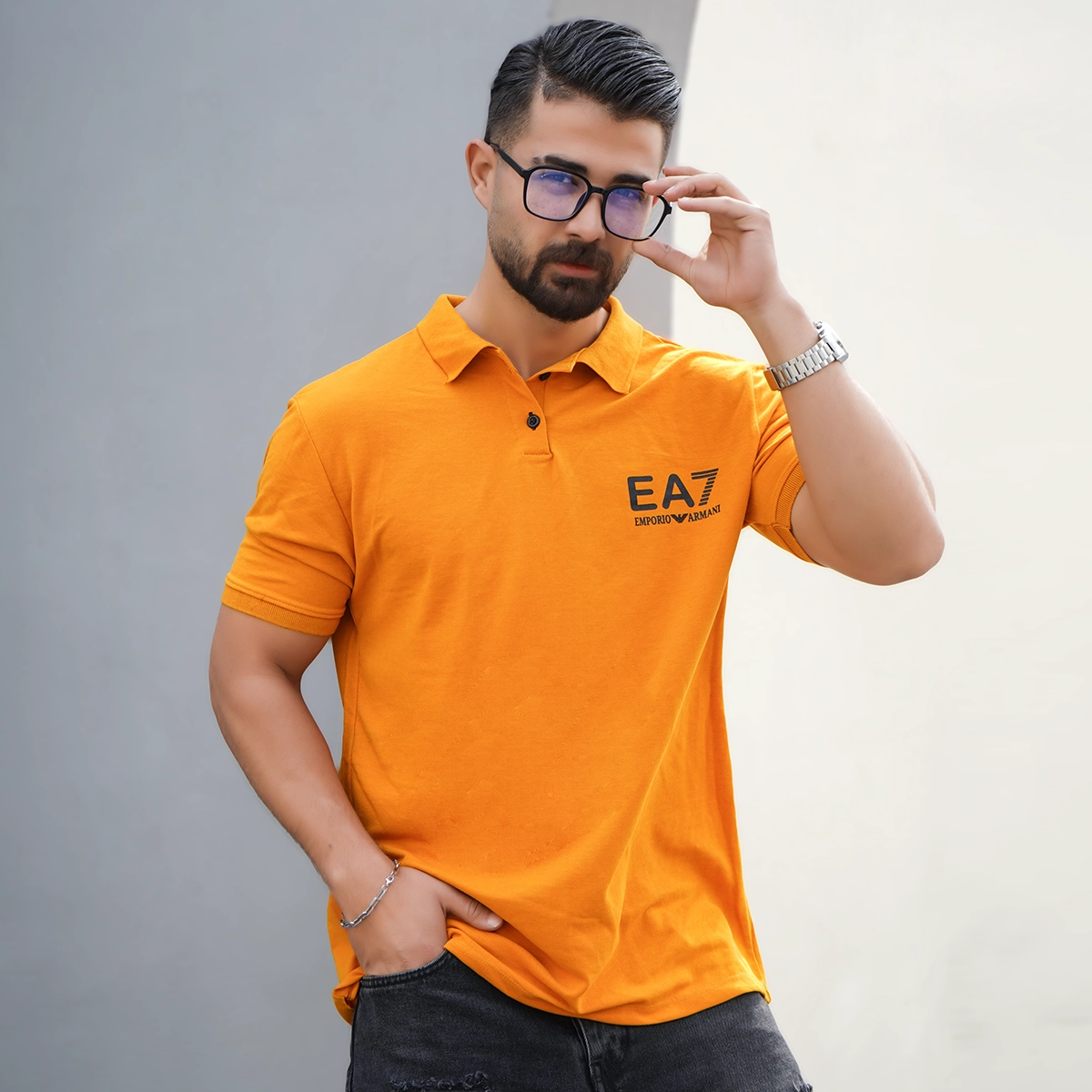 تیشرت خردلی مردانه EA7 مدل Nitan