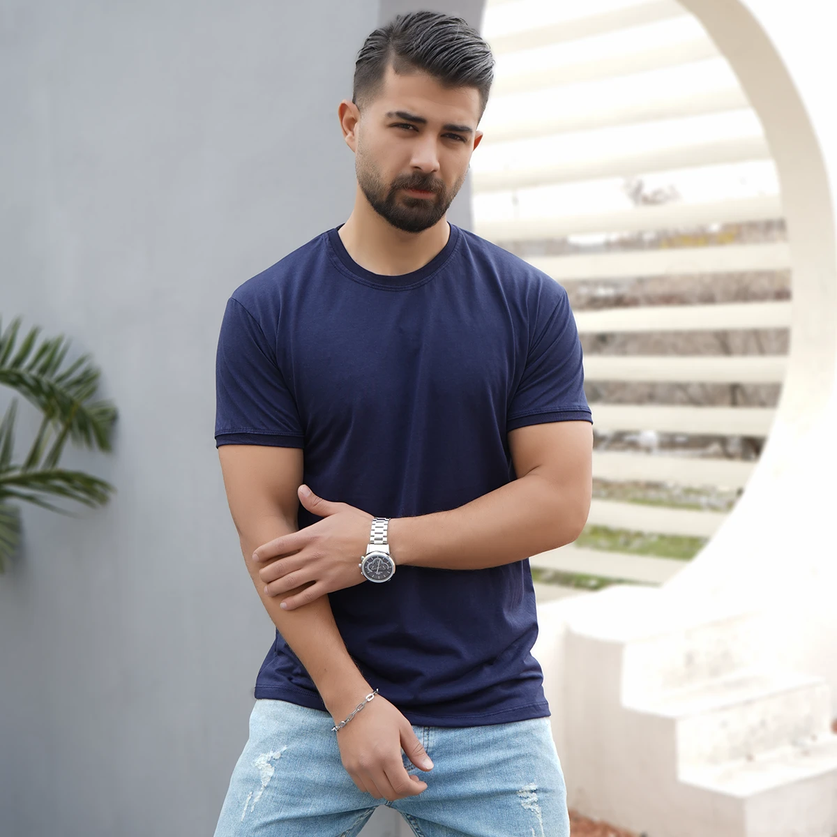 تیشرت ساده سرمه ای مردانه مدل Edvan