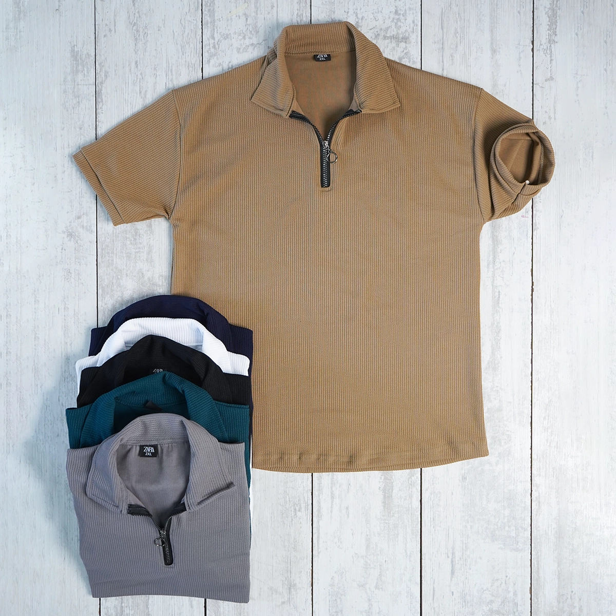 تیشرت مردانه یقه زیپ دار سبز مدل Arban