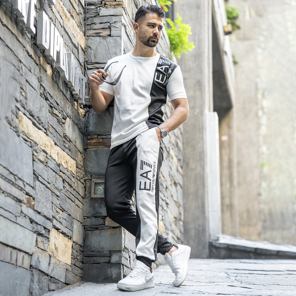 ست سه تیکه مردانه EA7 سفید مشکی مدلWE82