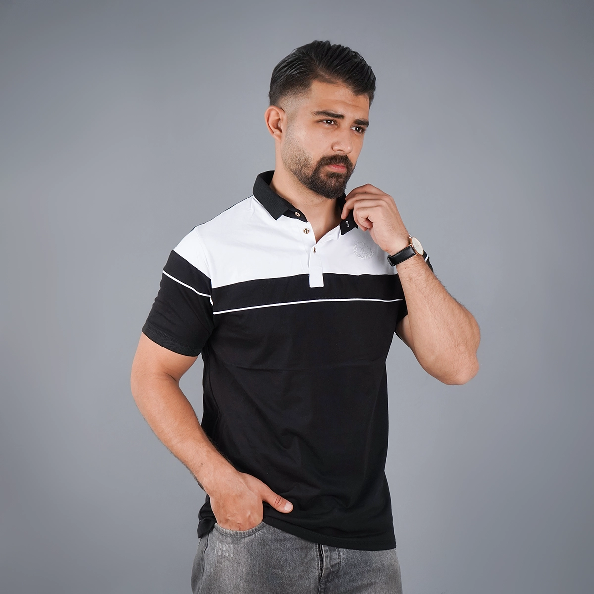 تیشرت مردانه یقه فرنچ مشکی مدل Bahman