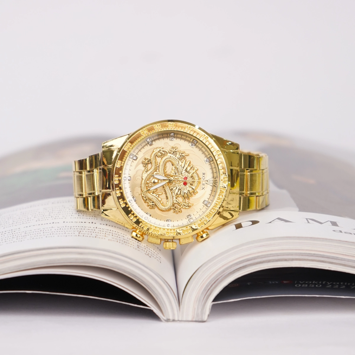 ساعت مردانه طلایی صفحه طلایی مدل DRAGON