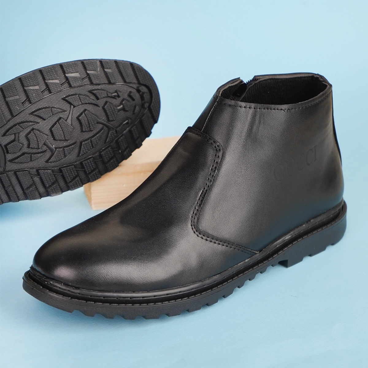 نیم بوت مردانه چرم گوچی مشکی مدل SAMI