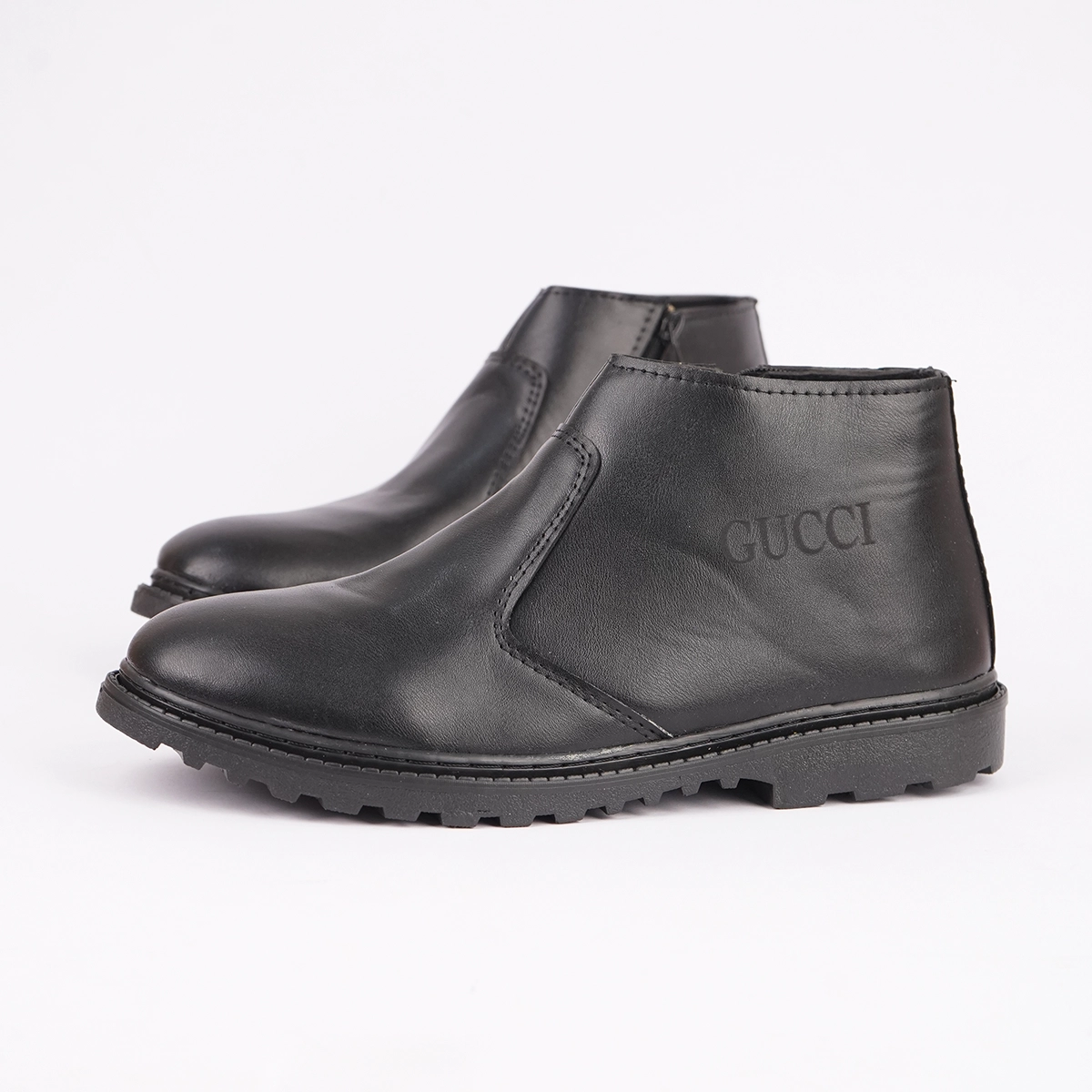 نیم بوت مردانه چرم گوچی مشکی مدل SAMI