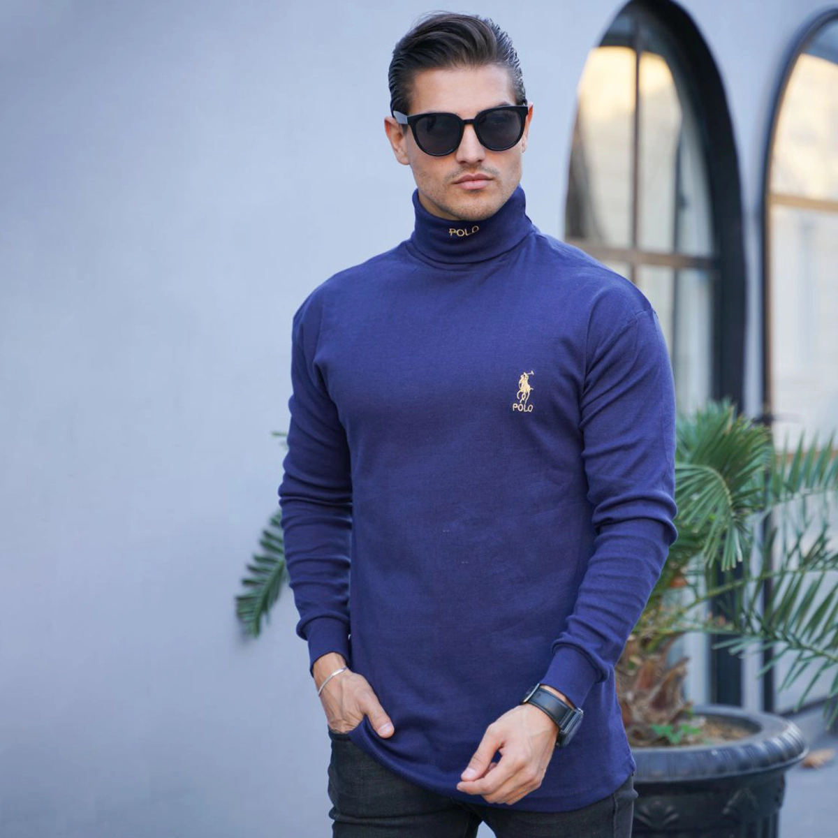 یقه اسکی مردانه سرمه ای مدل POLO