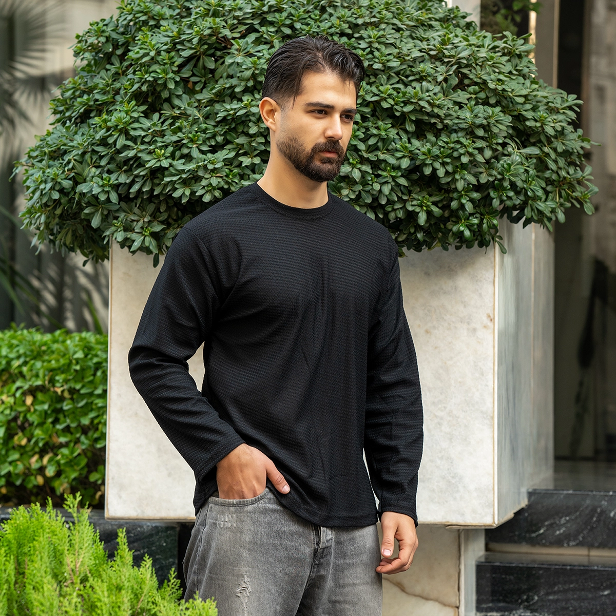 تیشرت آستین بلند مردانه مشکی مدل ARSALAN