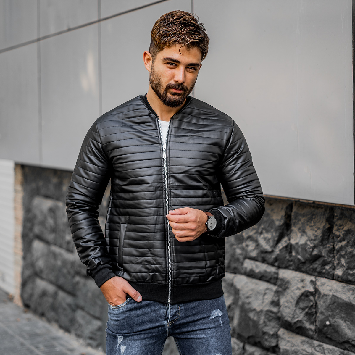 کاپشن مردانه چرم مدل FRIKA