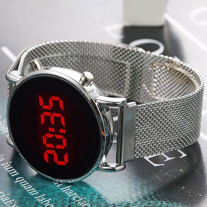 ساعت LED بند فلزی نقره ای مدل Ronas