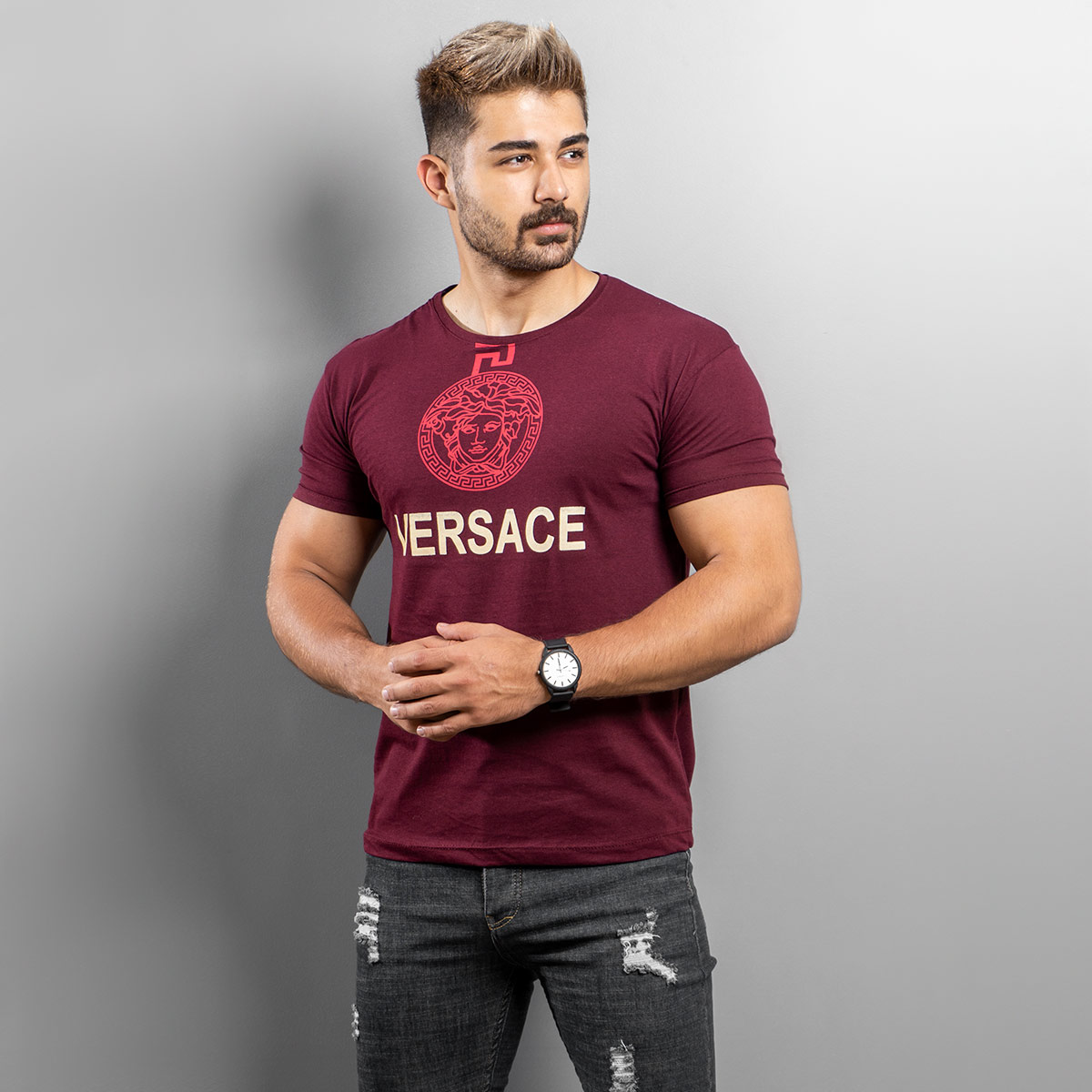 تیشرت Versace مردانه زرشکی مدل Janatan