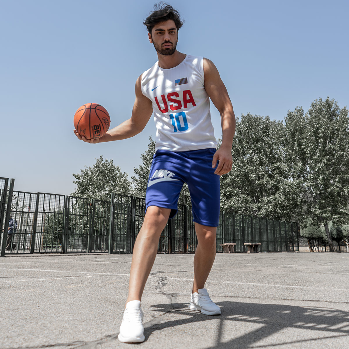 ست رکابی شلوارک Nike مردانه سفید مدل USA10