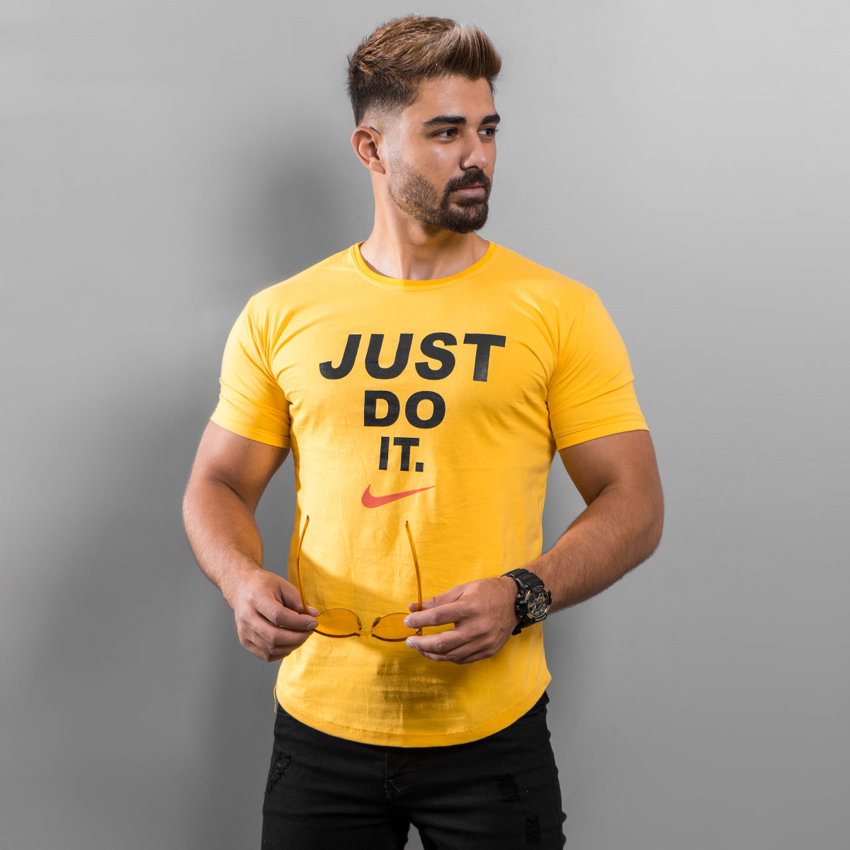 تیشرت Just Do It مردانه خردلی مدل Ditro