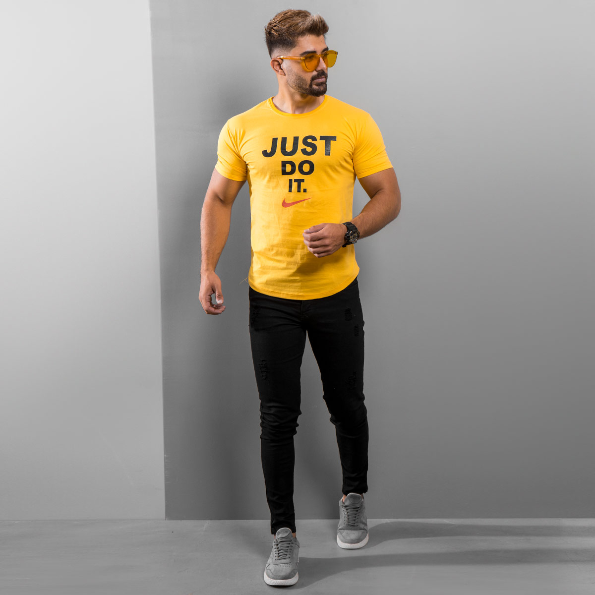 تیشرت Just Do It مردانه خردلی مدل Ditro