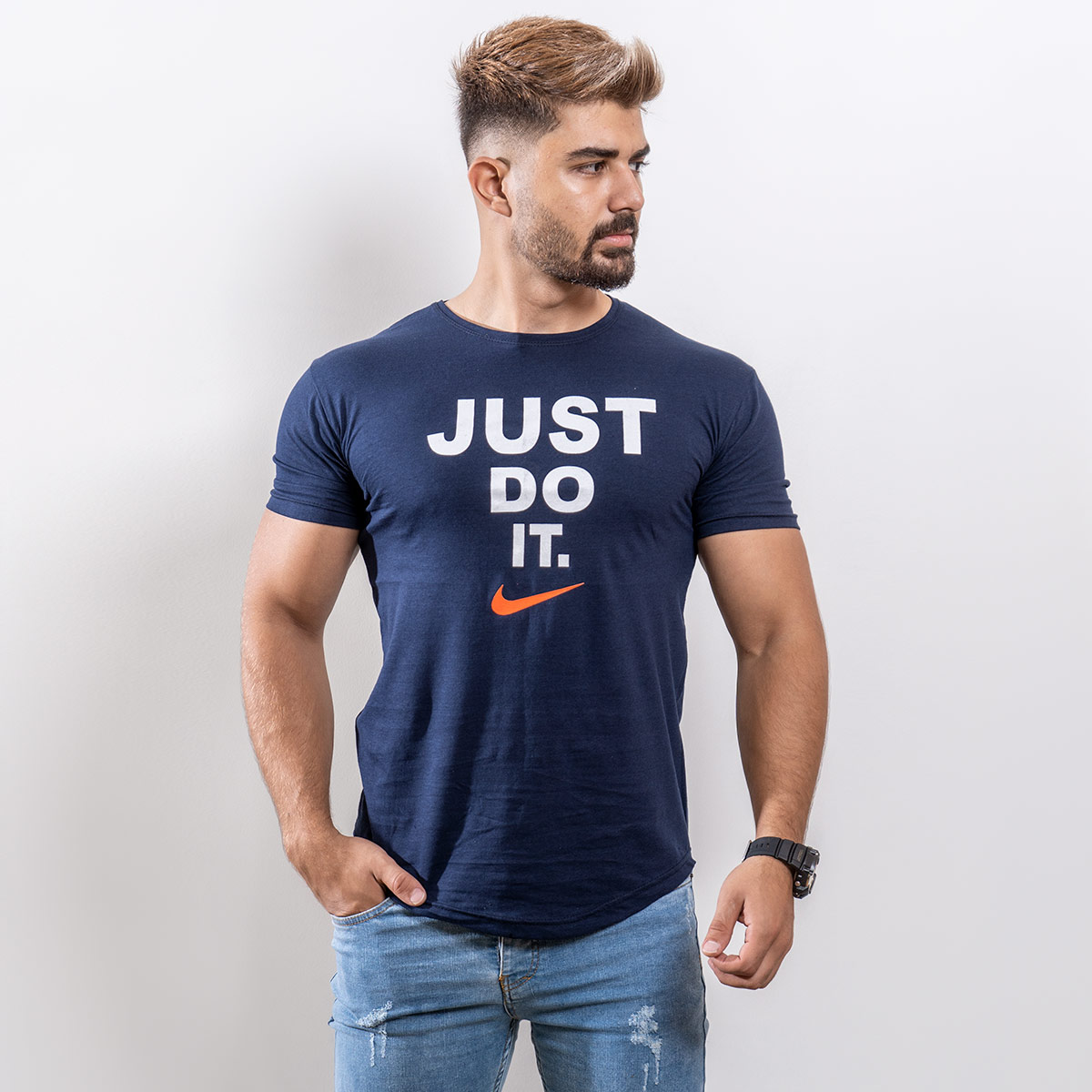 تیشرت Just Do It مردانه سرمه ای مدل Ditro