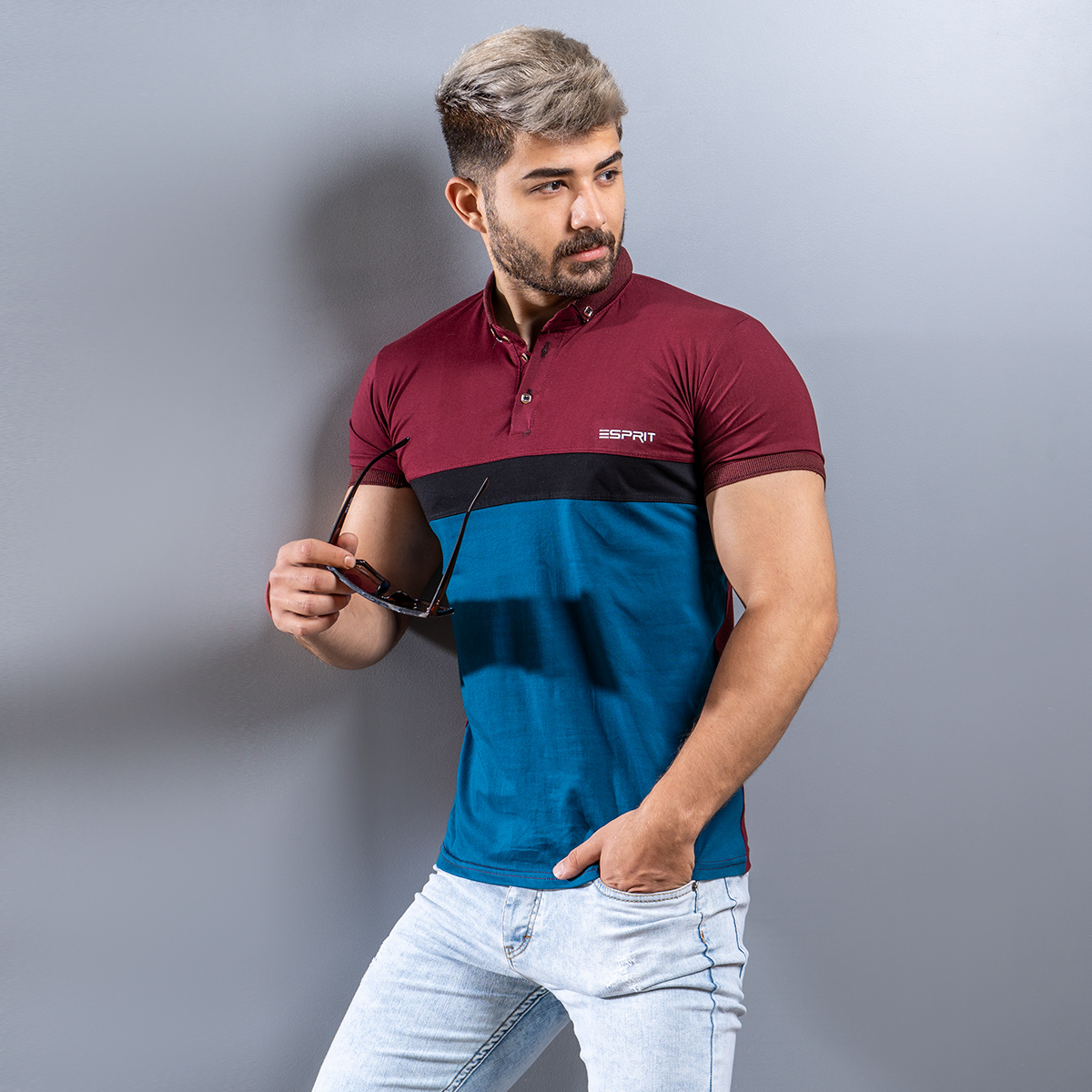 تیشرت Esprit مردانه زرشکی آبی مدل Sonada