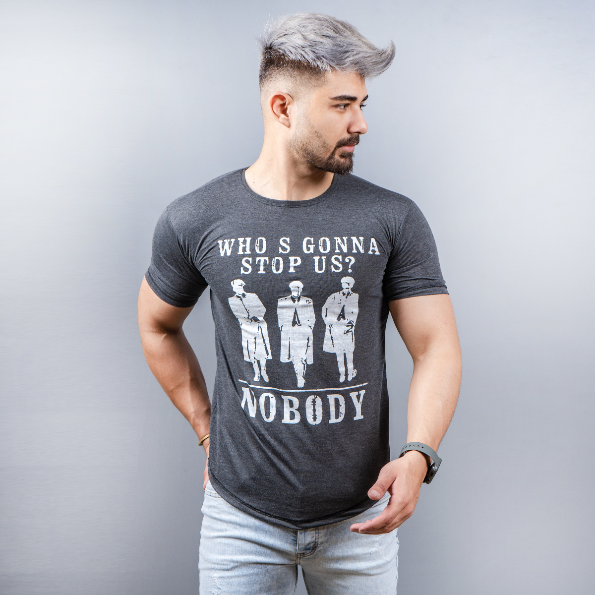 تیشرت NOBODY مردانه طوسی تیره مدل Montez