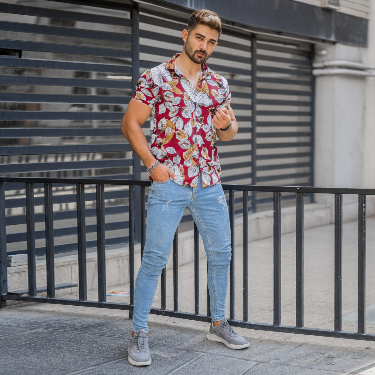 پیراهن هاوایی مردانه قرمز مدل Dena