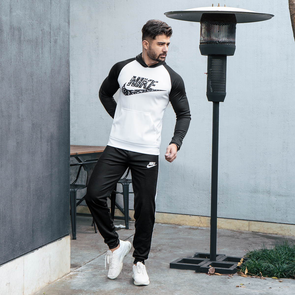 ست هودی شلوار نایک مشکی سفید مردانه مدل S28